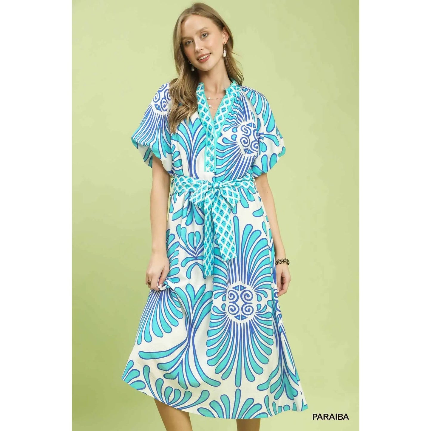 Geo Floral Belted Midi Dress
