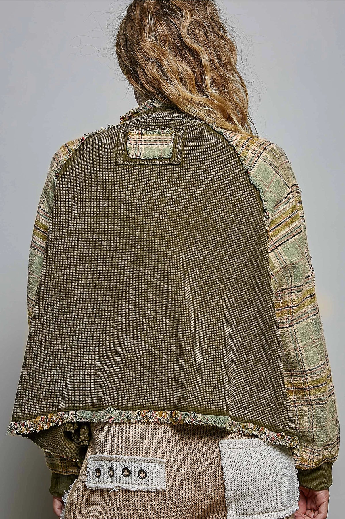 Plaid Patch Vintage Washing Rib Band Wrist Jacket