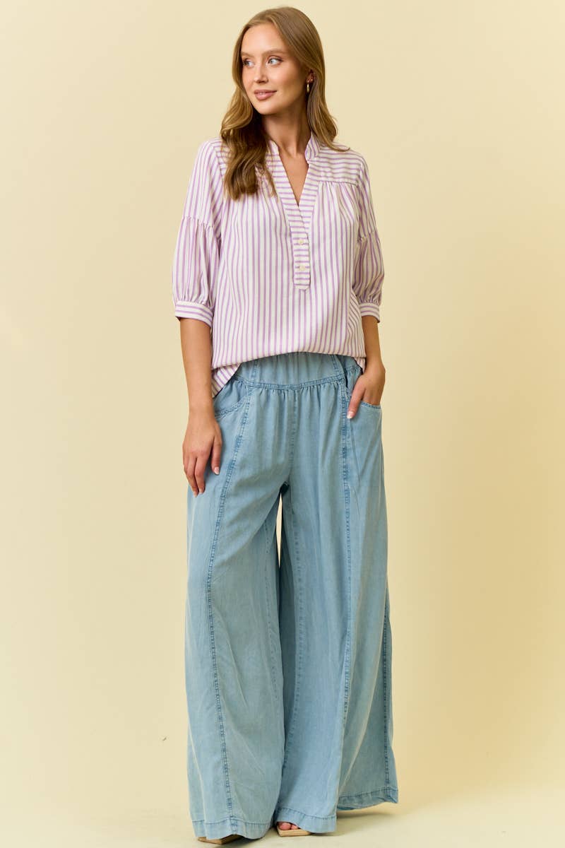 LAVENDER STRIPED PUFF SLEEVE PULLOVER TOP