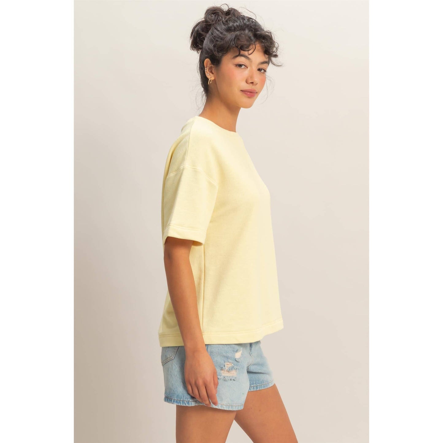 Crew Neck Short Sleeve Top (Pale Yellow or Sage Green)