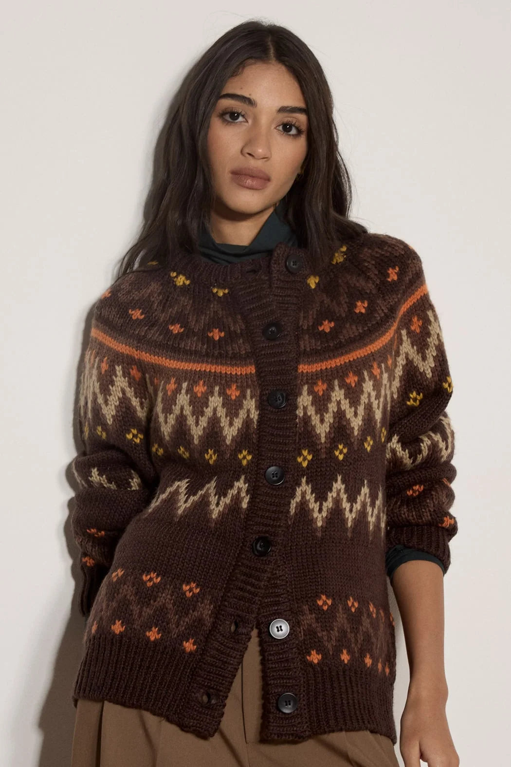 Fairisle Crew Neck Cardigan
