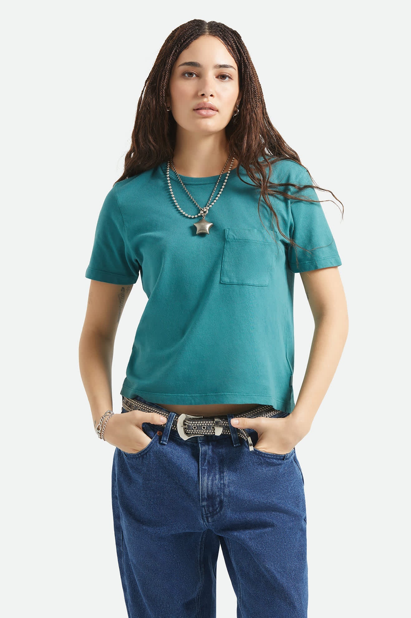 Brixton Washed Mediterranean Teal CAREFREE ORGANIC GARMENT DYE PERFECT T-SHIRT