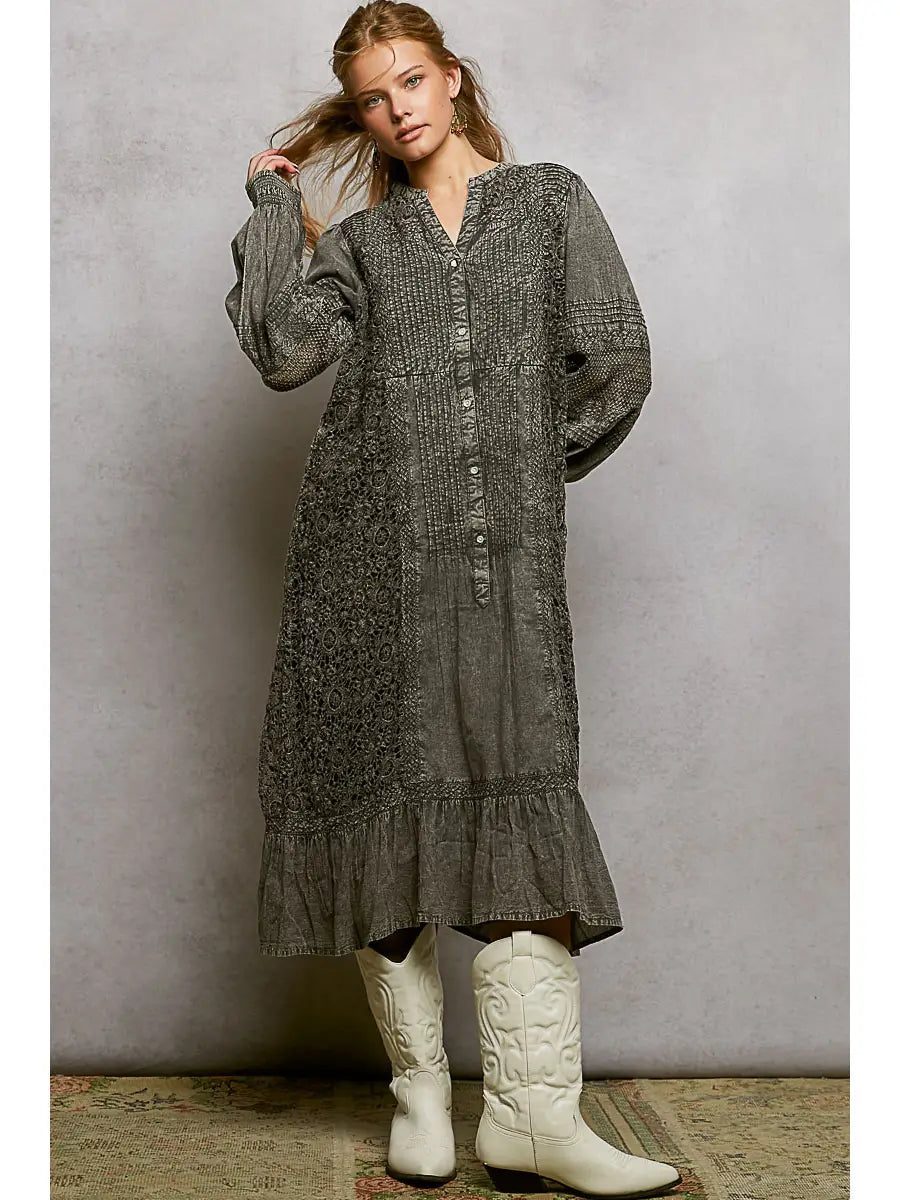 Woven BoHo Charcoal Dress