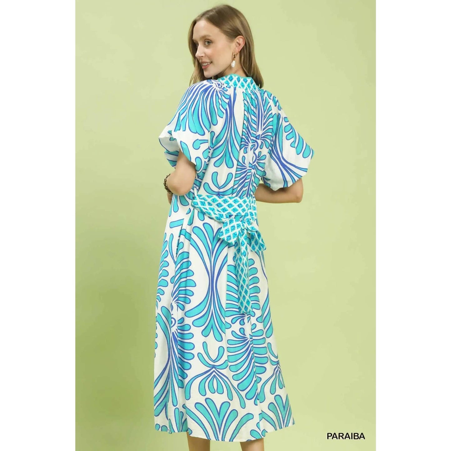 Geo Floral Belted Midi Dress
