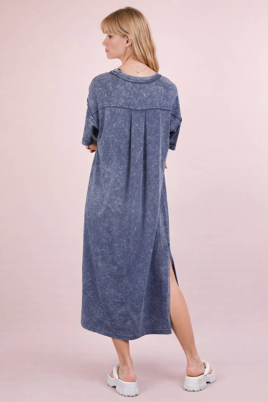 Mineral Washed Casual Comfy Midi Dress