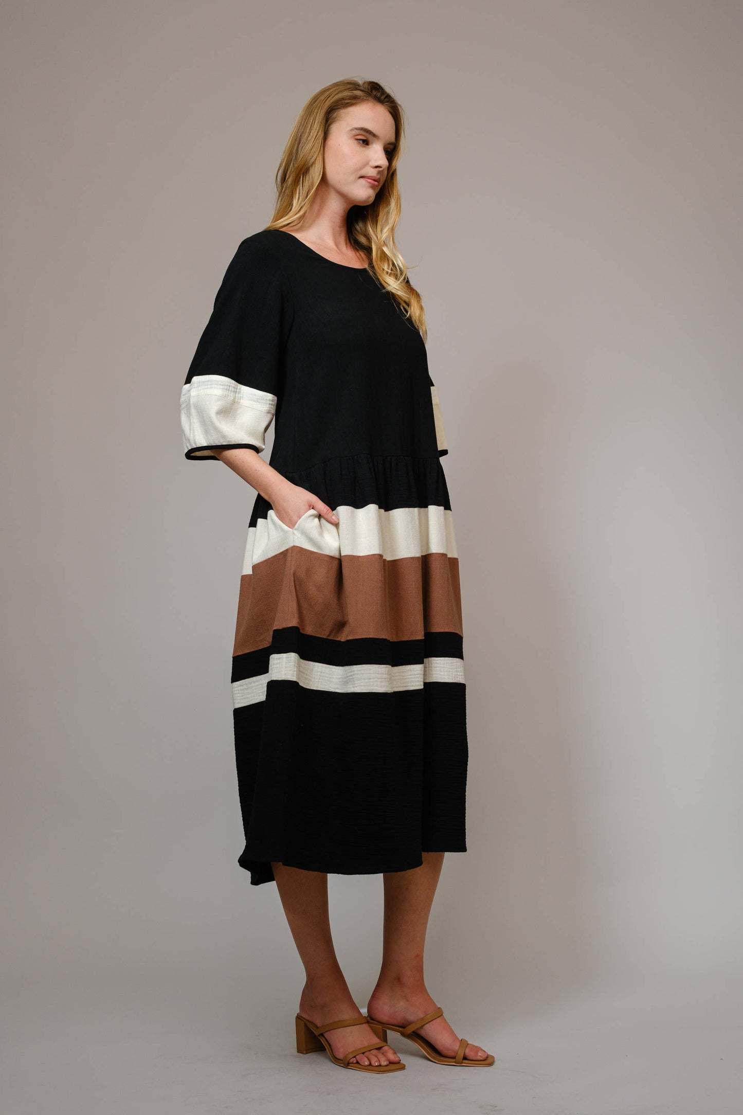 Color Block Stripe Midi Dress