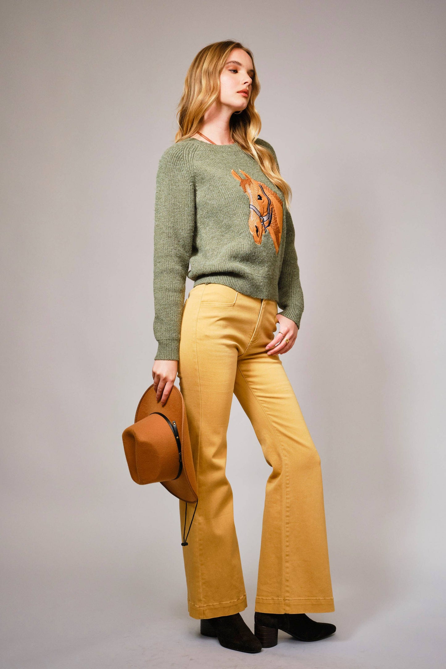 Horse Embroidery Knit Pullover Sweater