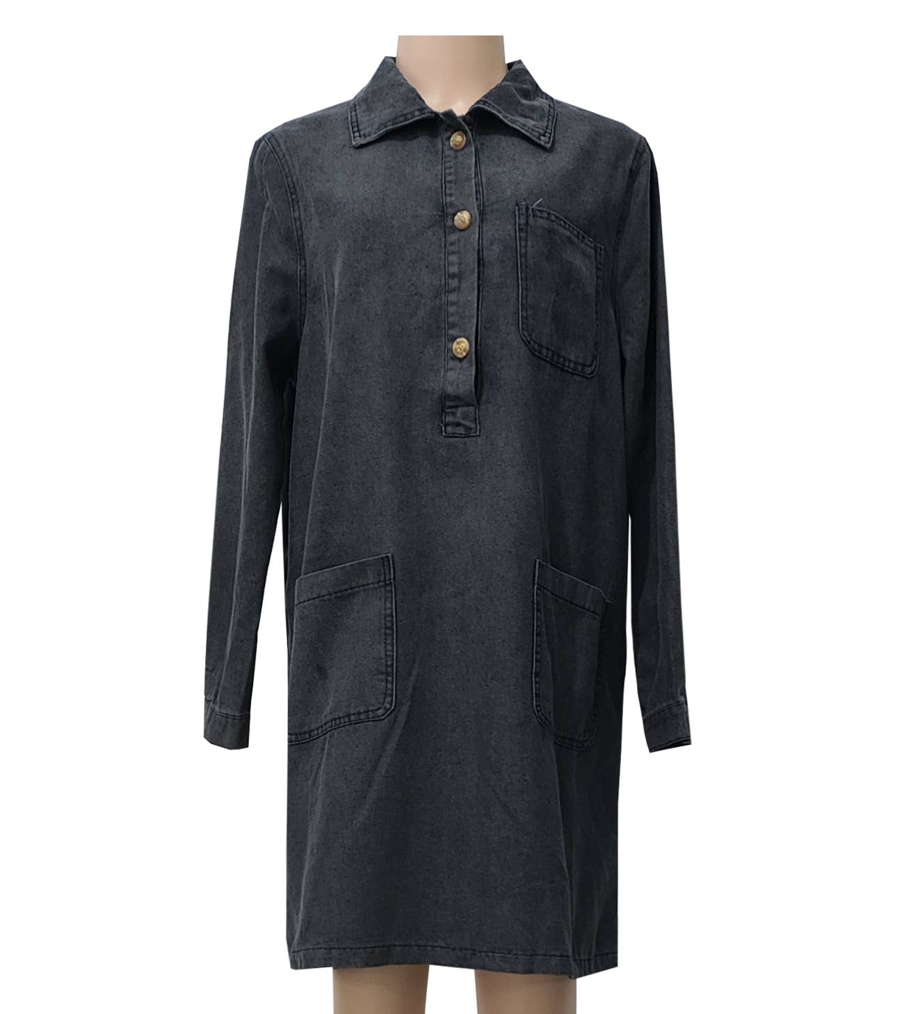 Vintage Pop-Over Black Denim Dress