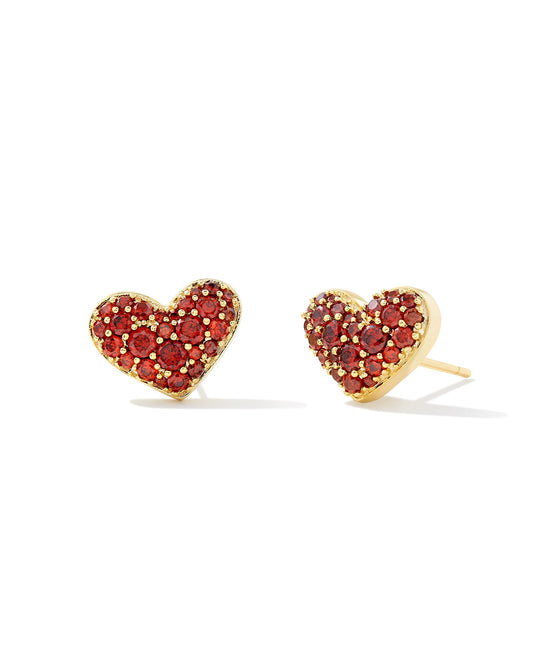 Kendra Scott ARI PAVE CRYSTAL HEART EARRINGS GOLD RED CRYSTAL