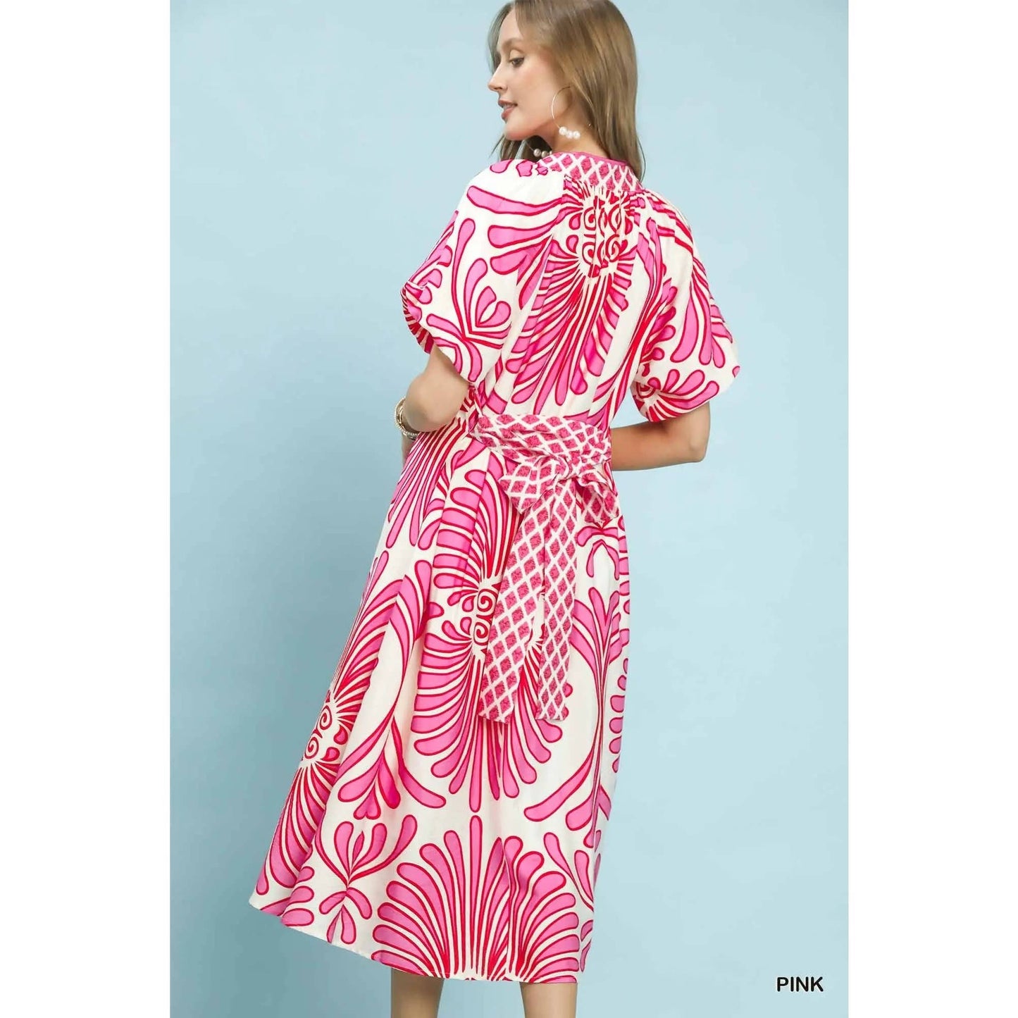 Geo Floral Belted Midi Dress