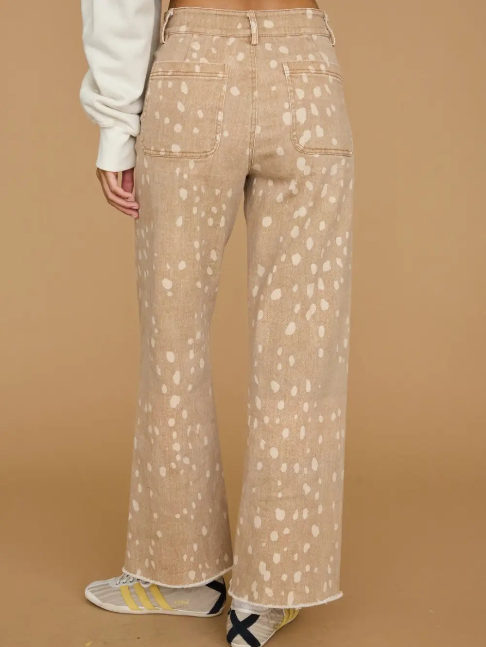 Spot Print Raw Hem Denim Jeans