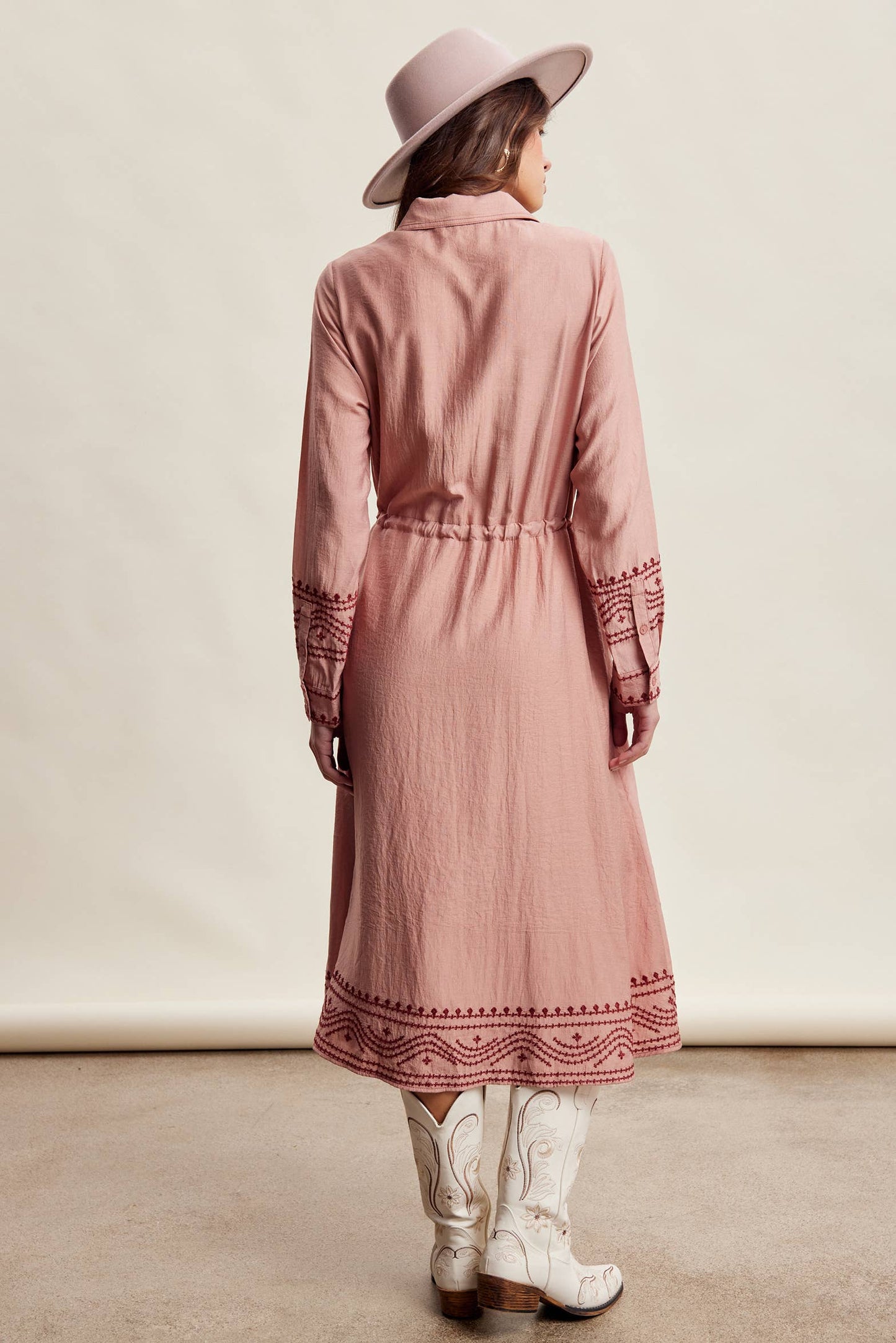 Embroidered Button Front Midi
