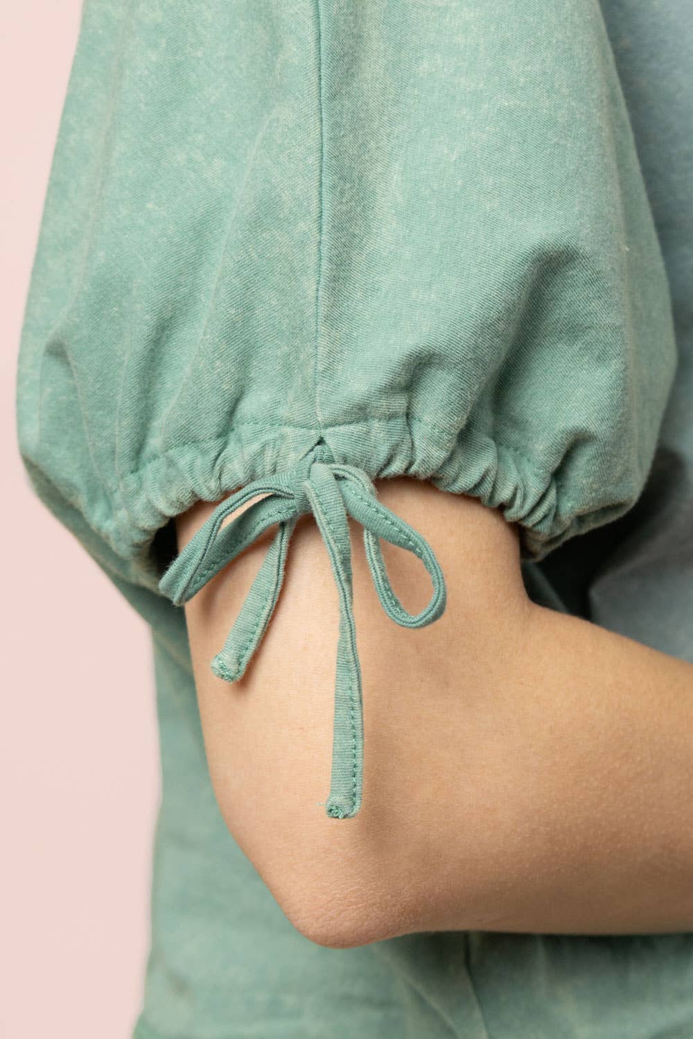 Mineral Washed Sleeve Tie Detail Knit Top