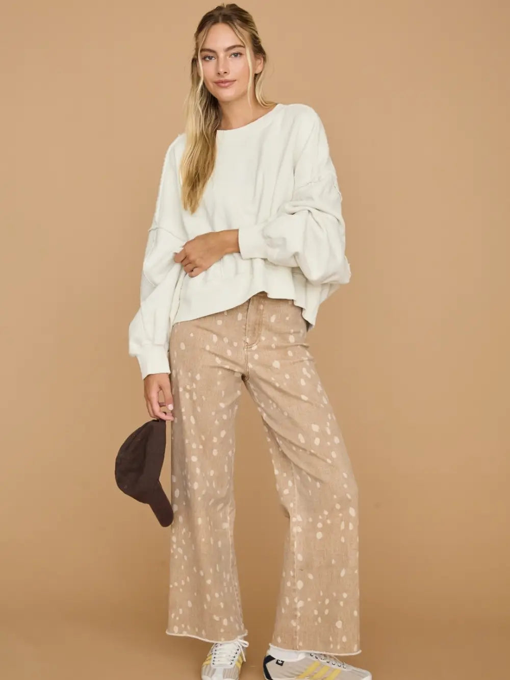 Spot Print Raw Hem Denim Jeans