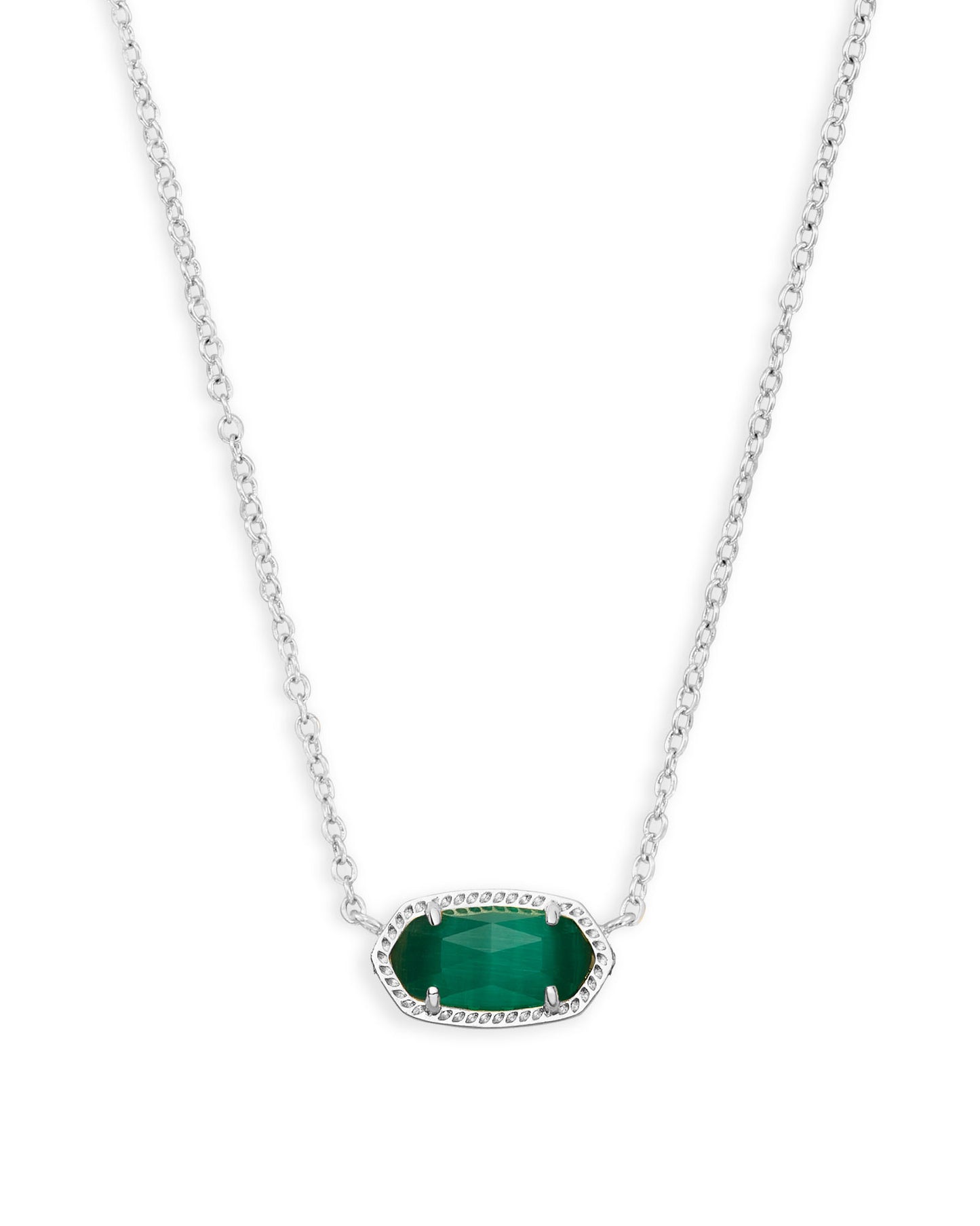 Kendra Scott ELISA SHORT PENDANT NECKLACE RSILVER EMERALD CATS EYE