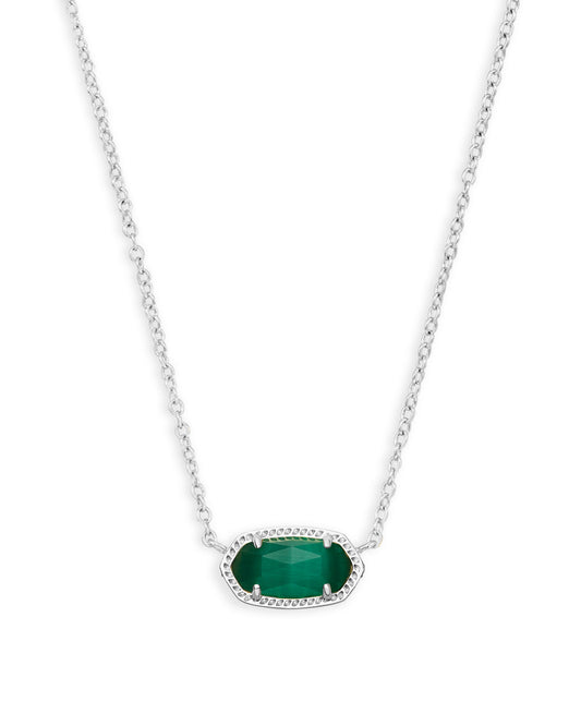 Kendra Scott ELISA SHORT PENDANT NECKLACE RSILVER EMERALD CATS EYE