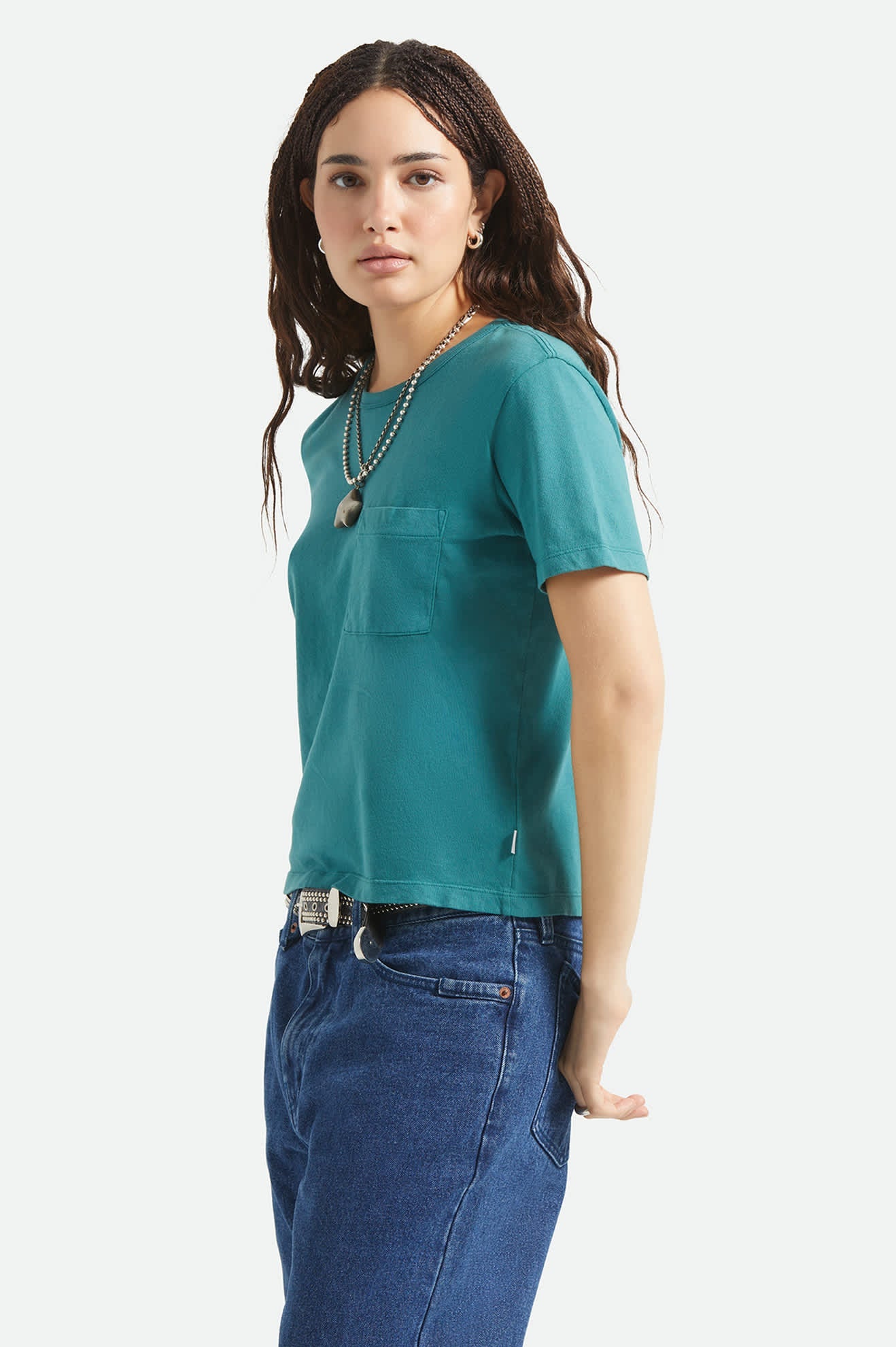 Brixton Washed Mediterranean Teal CAREFREE ORGANIC GARMENT DYE PERFECT T-SHIRT