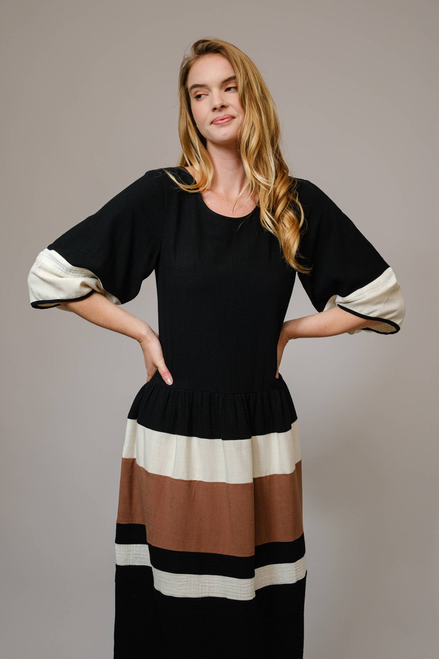 Color Block Stripe Midi Dress