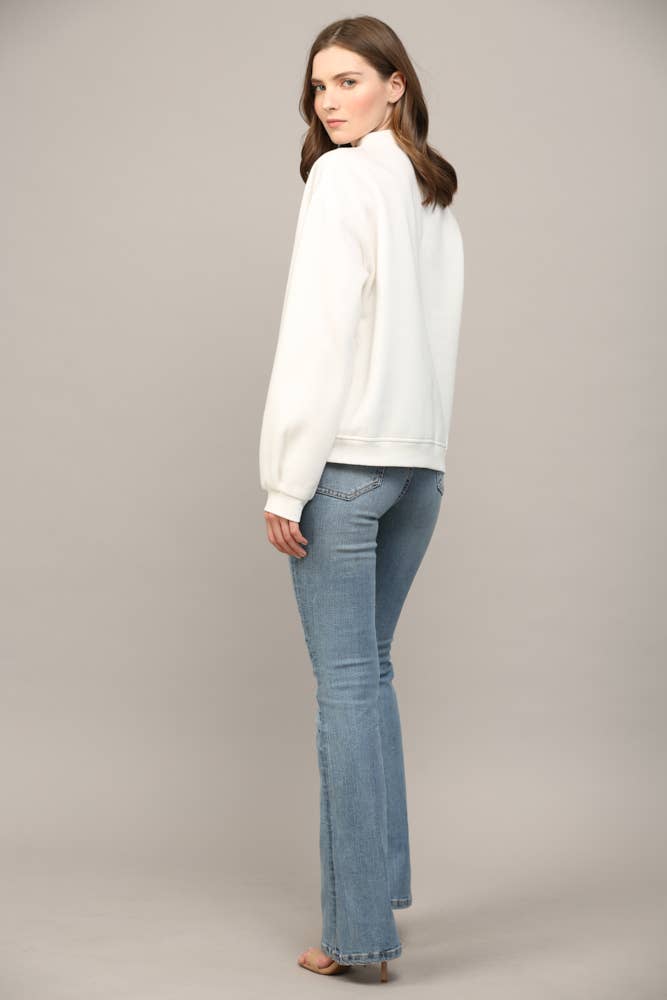 ZIPPER TRIMMED ROUND NECK SWEATSHIRT