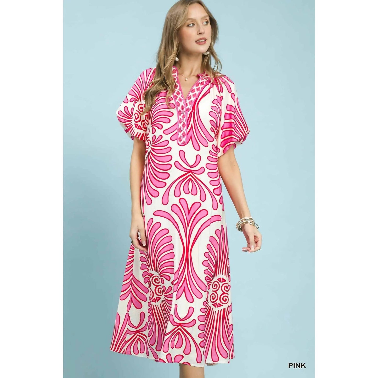 Geo Floral Belted Midi Dress