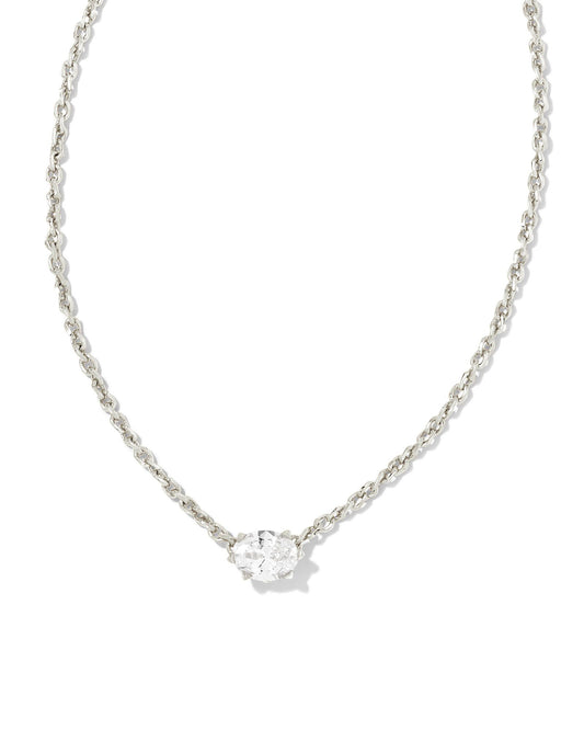 Kendra Scott CAILIN CRYSTAL PENDANT NECKLACE Silver White CZ