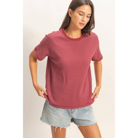 Textured Striped Raglan Sleeve Tee