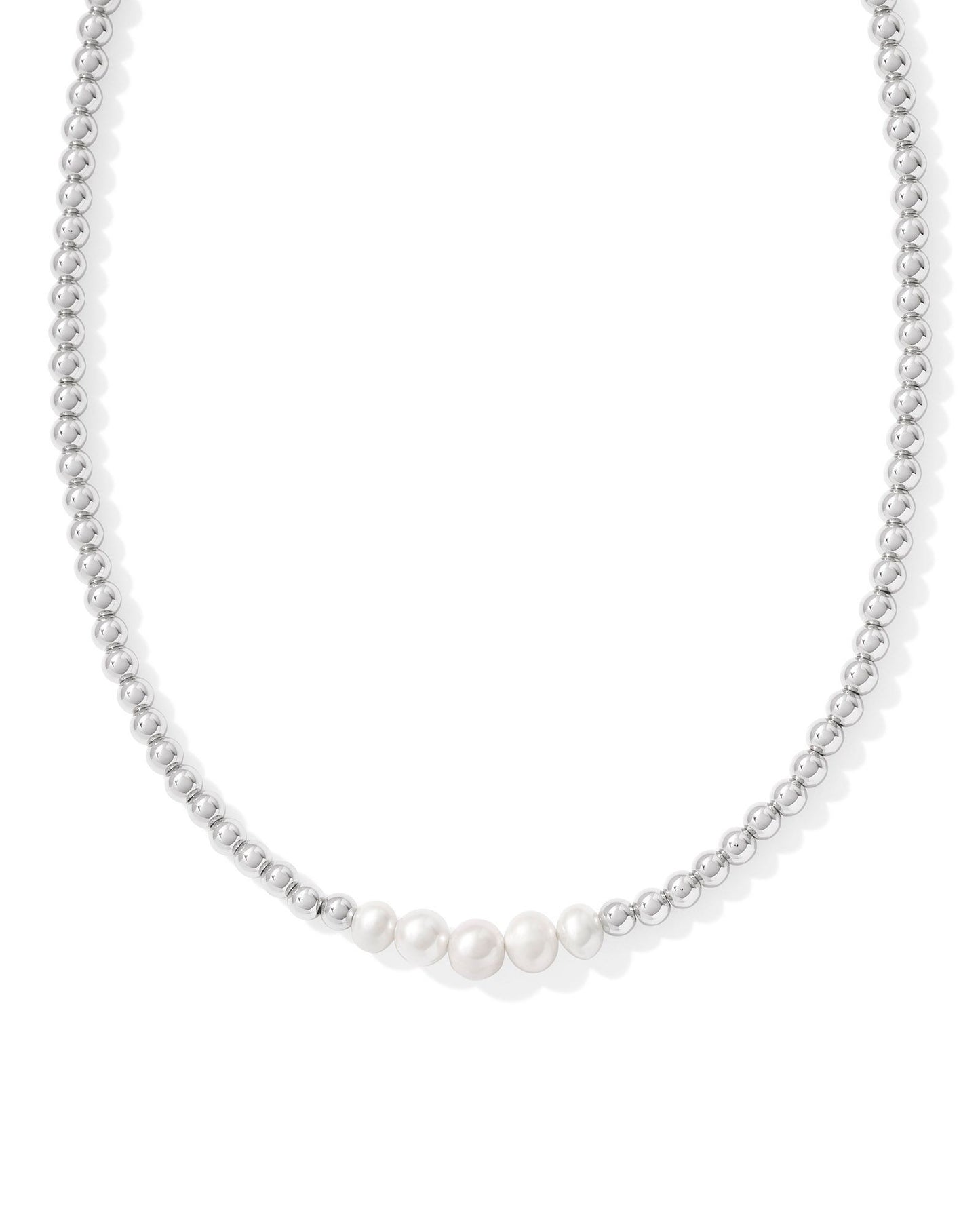 Eve Beaded Strand Necklace in White Pearl (Gold or Silver)