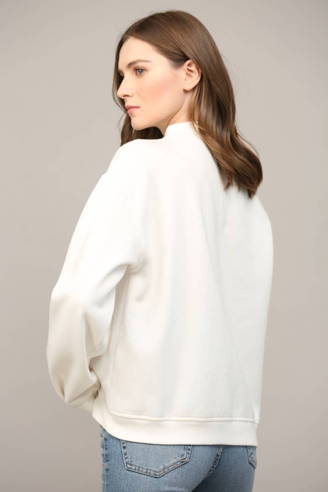 ZIPPER TRIMMED ROUND NECK SWEATSHIRT