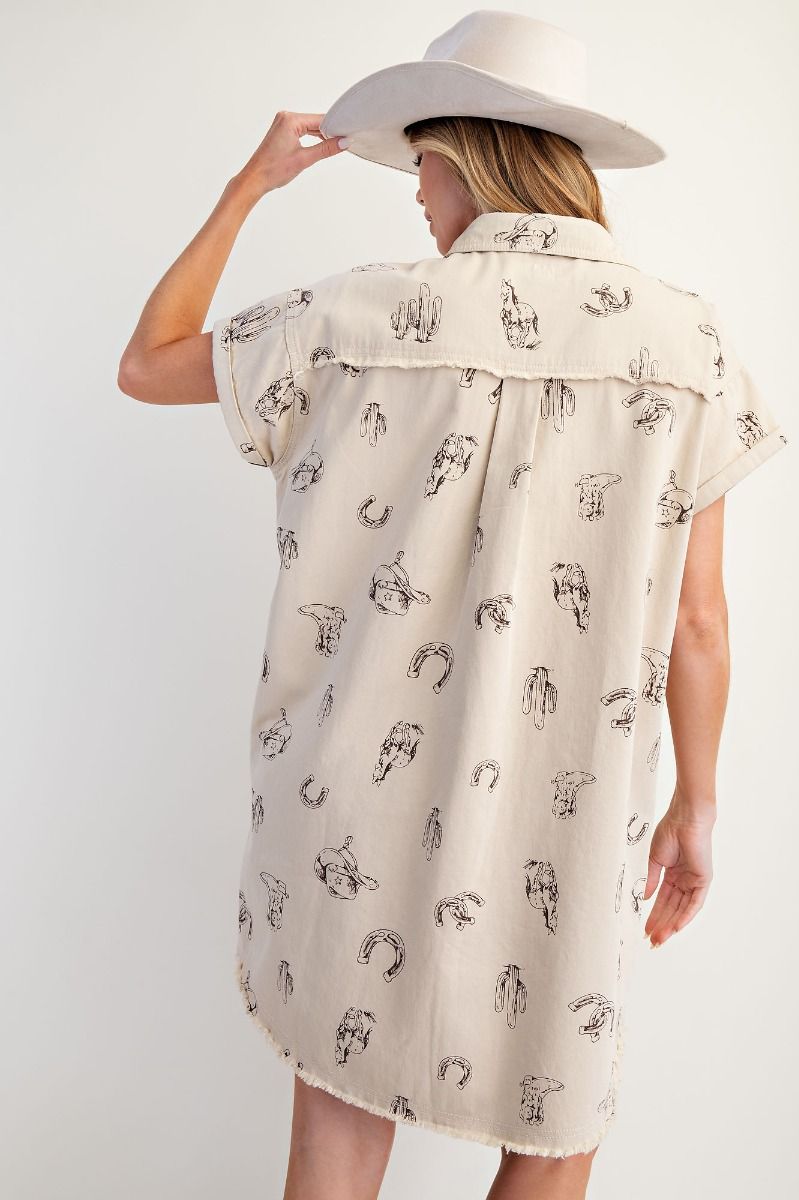 WESTERN PRINTED WASHED TWILL SHIRT DRESS