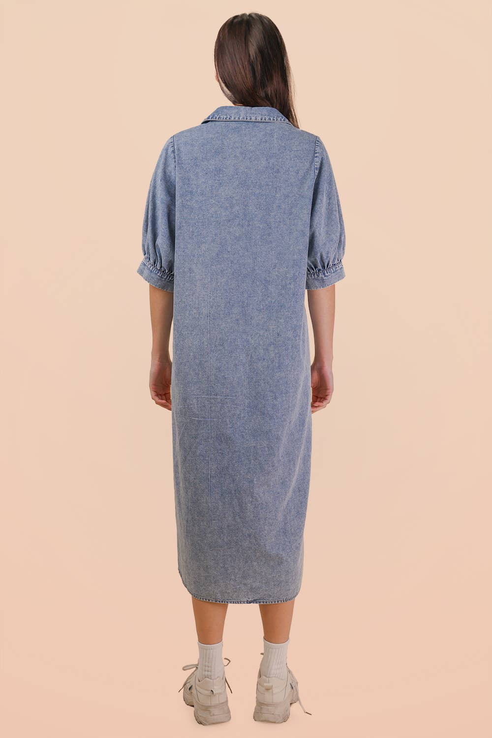 Washed Denim Casual Shirt Midi Dress