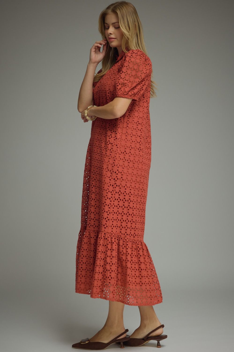 Rust Eyelet Midi Dress