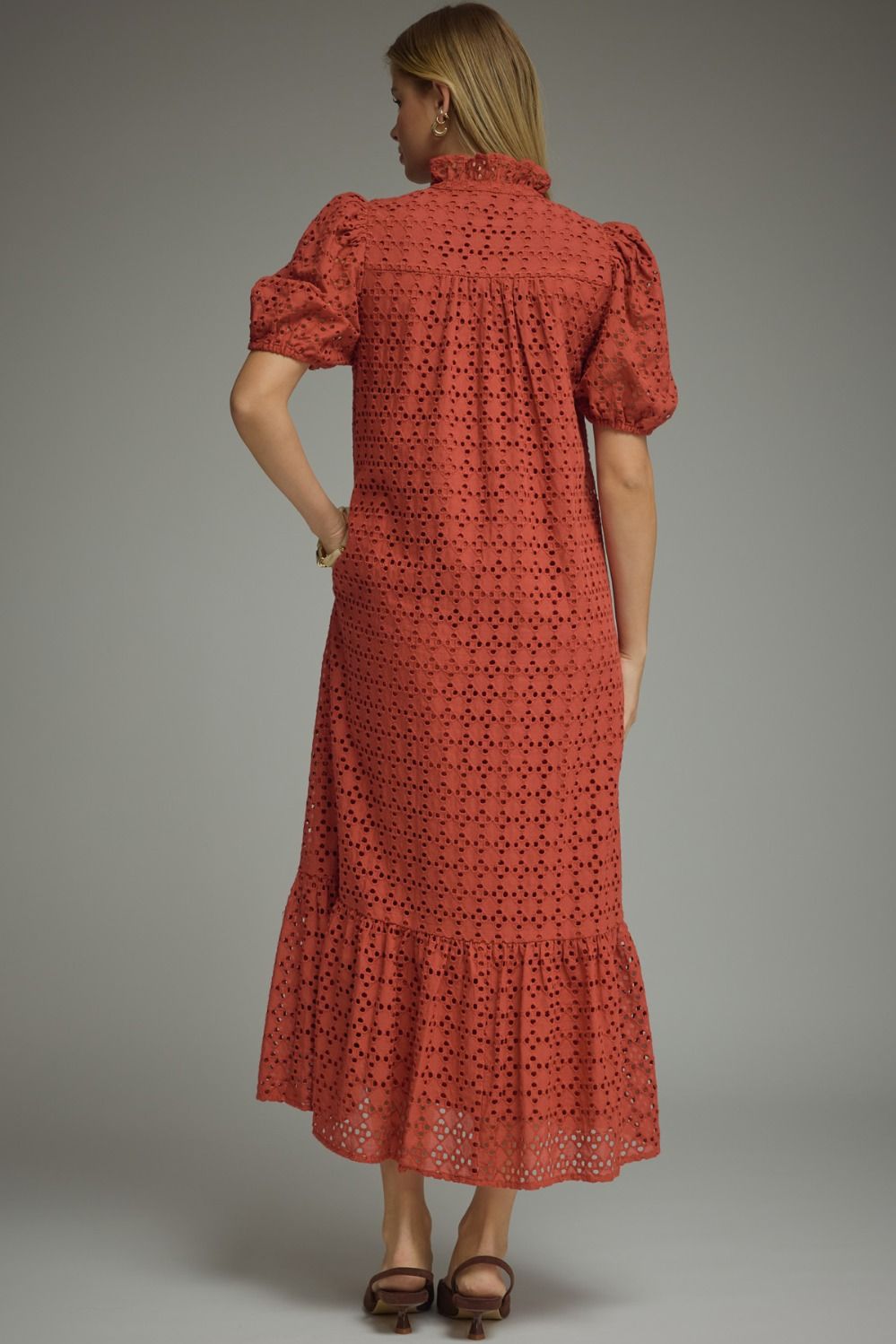 Rust Eyelet Midi Dress