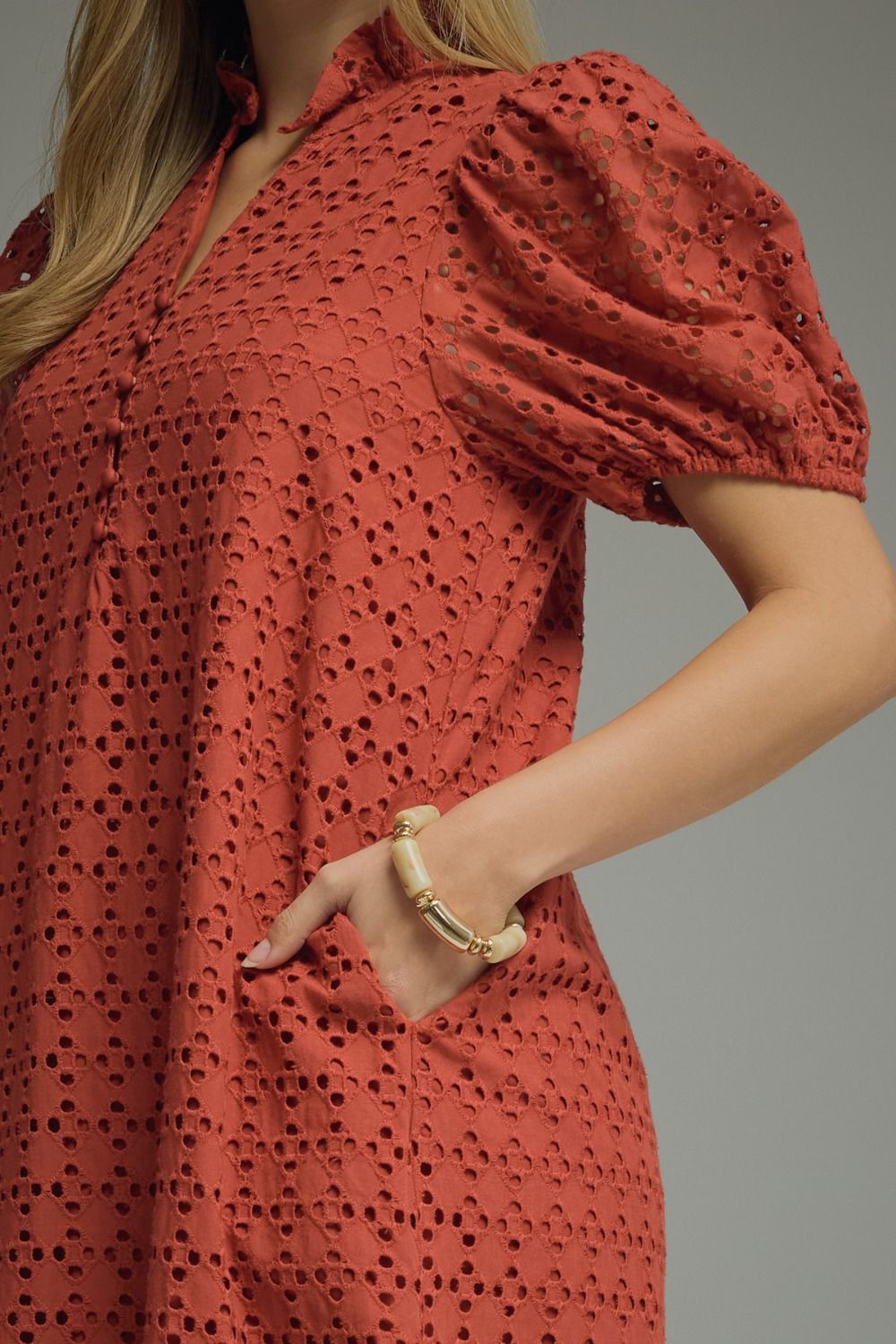 Rust Eyelet Midi Dress