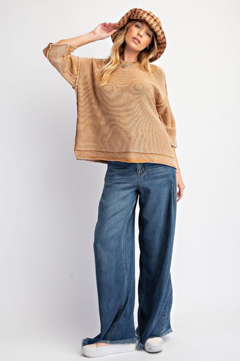 Latte MINERAL WASHED KNIT SWEATER TOP