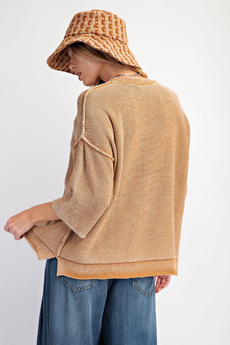 Latte MINERAL WASHED KNIT SWEATER TOP