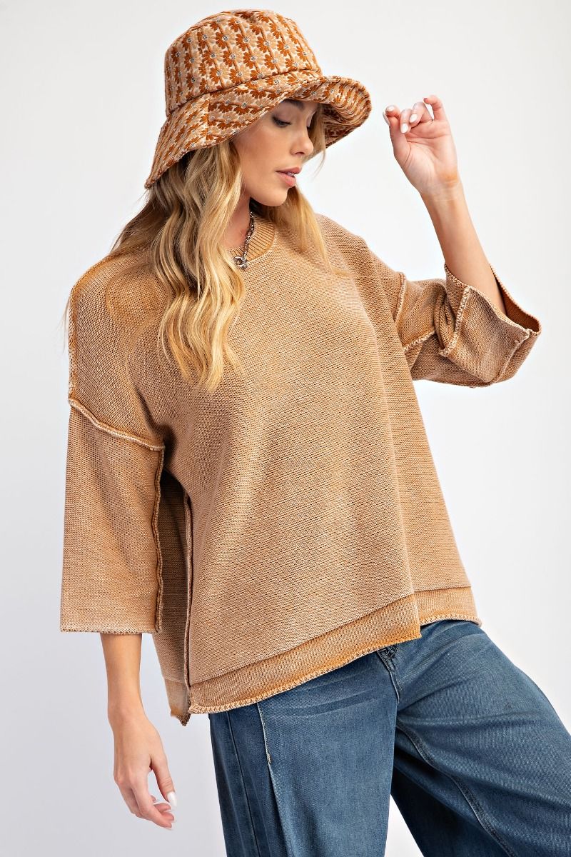 Latte MINERAL WASHED KNIT SWEATER TOP