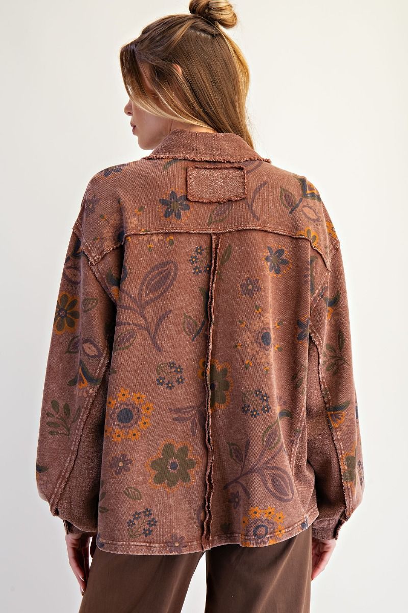 FLORAL PRINTED WASHED TERRY PULLOVER SHIRT