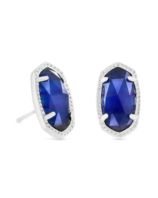 Kendra Scott ELLIE STUD EARRINGS RHODIUM COBALT CATS EYE