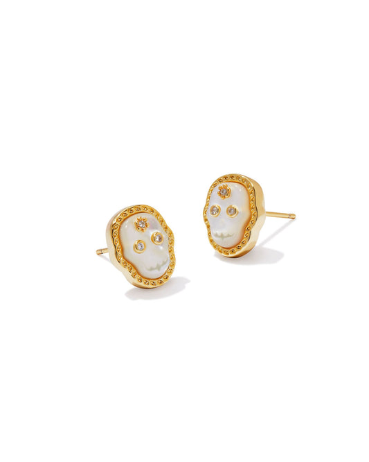 Skeleton Stud Earring in Ivory Mother of Pearl (Gold or Gunmetal)