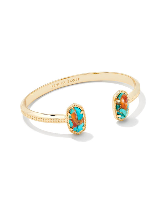 Kendra Scott ELTON CUFF BRACELET GOLD BRONZE VEINED TURQUOISE MAGNESITE RED OYSTER