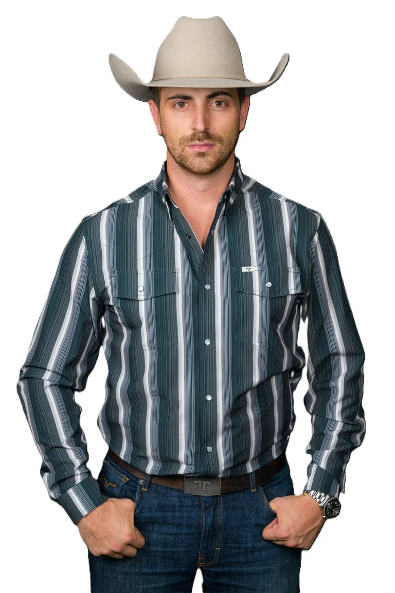 Ferrell Black with Stripes 'The Tristan' Men's Longsleeve Snap Shirt