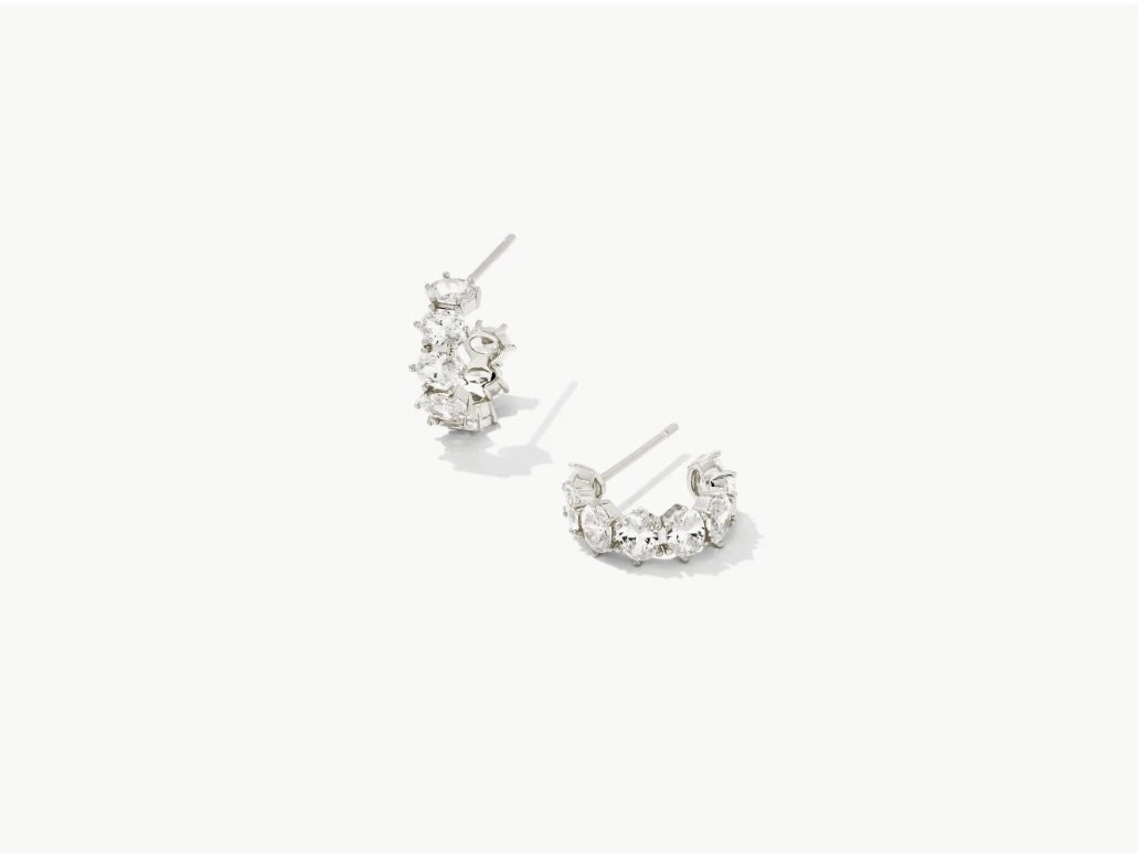 Kendra Scott Cailin Crystal Huggie Silver or Gold Earrings in White Crystal