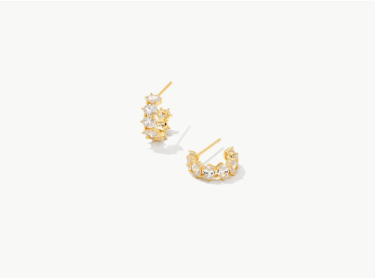 Kendra Scott Cailin Crystal Huggie Silver or Gold Earrings in White Crystal