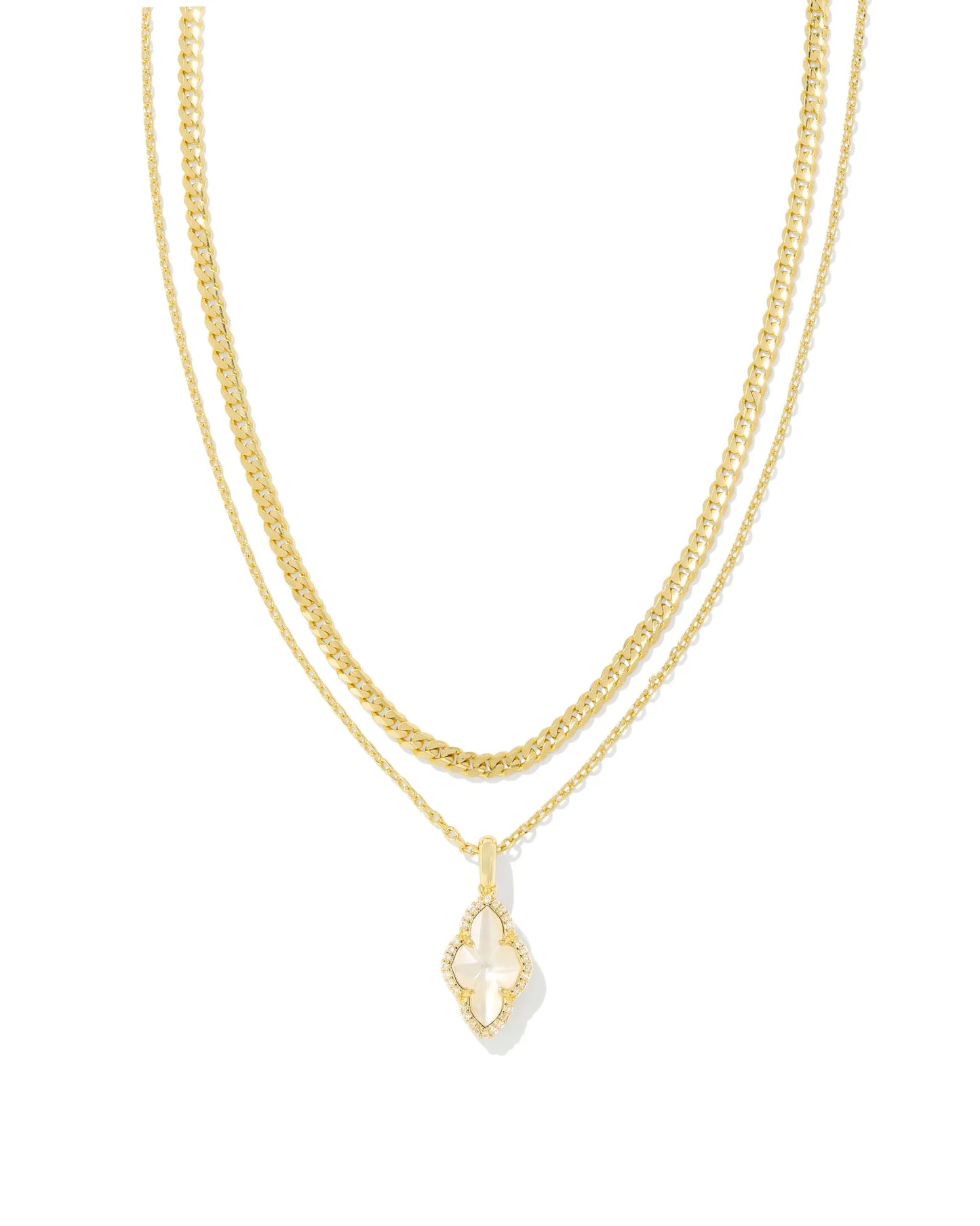 Kendra Scott Abbie Gold or Silver Pave Frame Multi Strand Necklace in Ivory Mother-of-Pearl