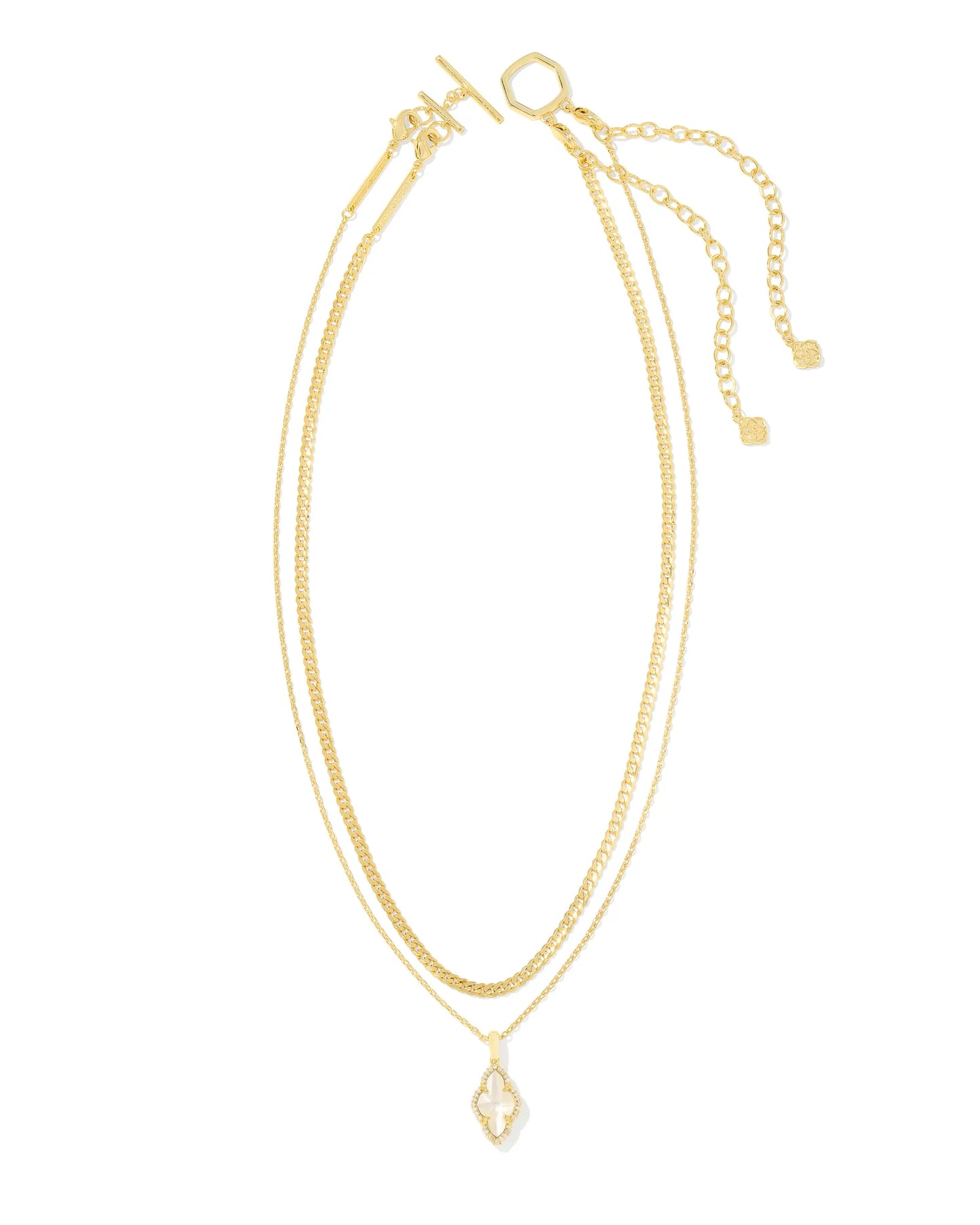 Kendra Scott Abbie Gold or Silver Pave Frame Multi Strand Necklace in Ivory Mother-of-Pearl