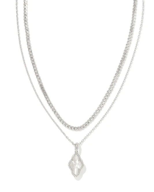 Kendra Scott Abbie Gold or Silver Pave Frame Multi Strand Necklace in Ivory Mother-of-Pearl