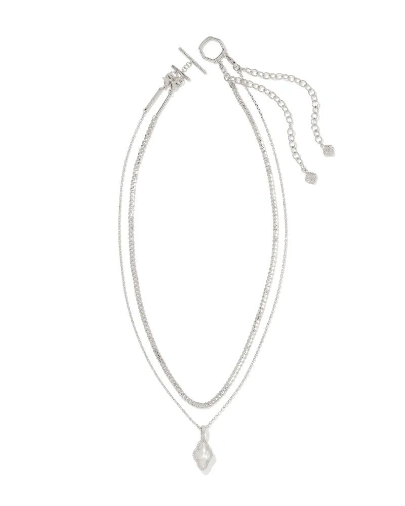 Kendra Scott Abbie Gold or Silver Pave Frame Multi Strand Necklace in Ivory Mother-of-Pearl