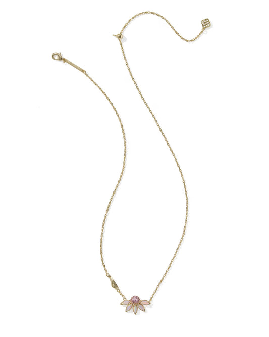 Kendra Scott Anya Flower Gold Light Pink Mix Short Pendant Necklace