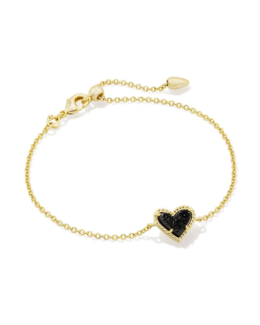 Kendra Scott Ari Heart Gold Delicate Chain Bracelet in Black Drusy