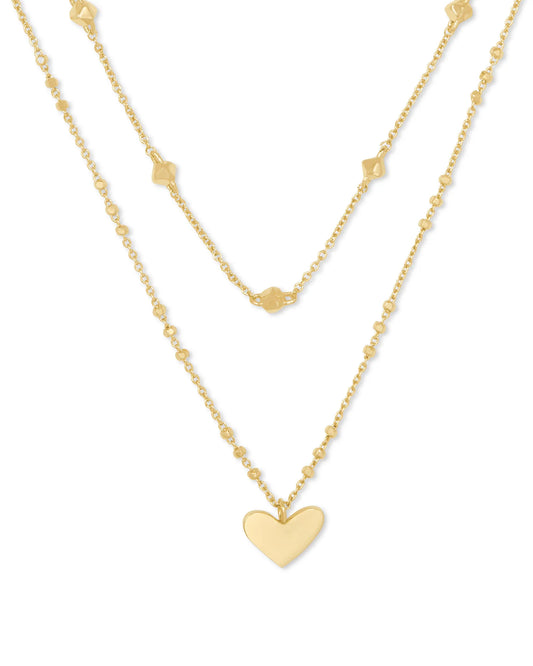 Ari Heart Multi Strand Necklace (Gold or silver)